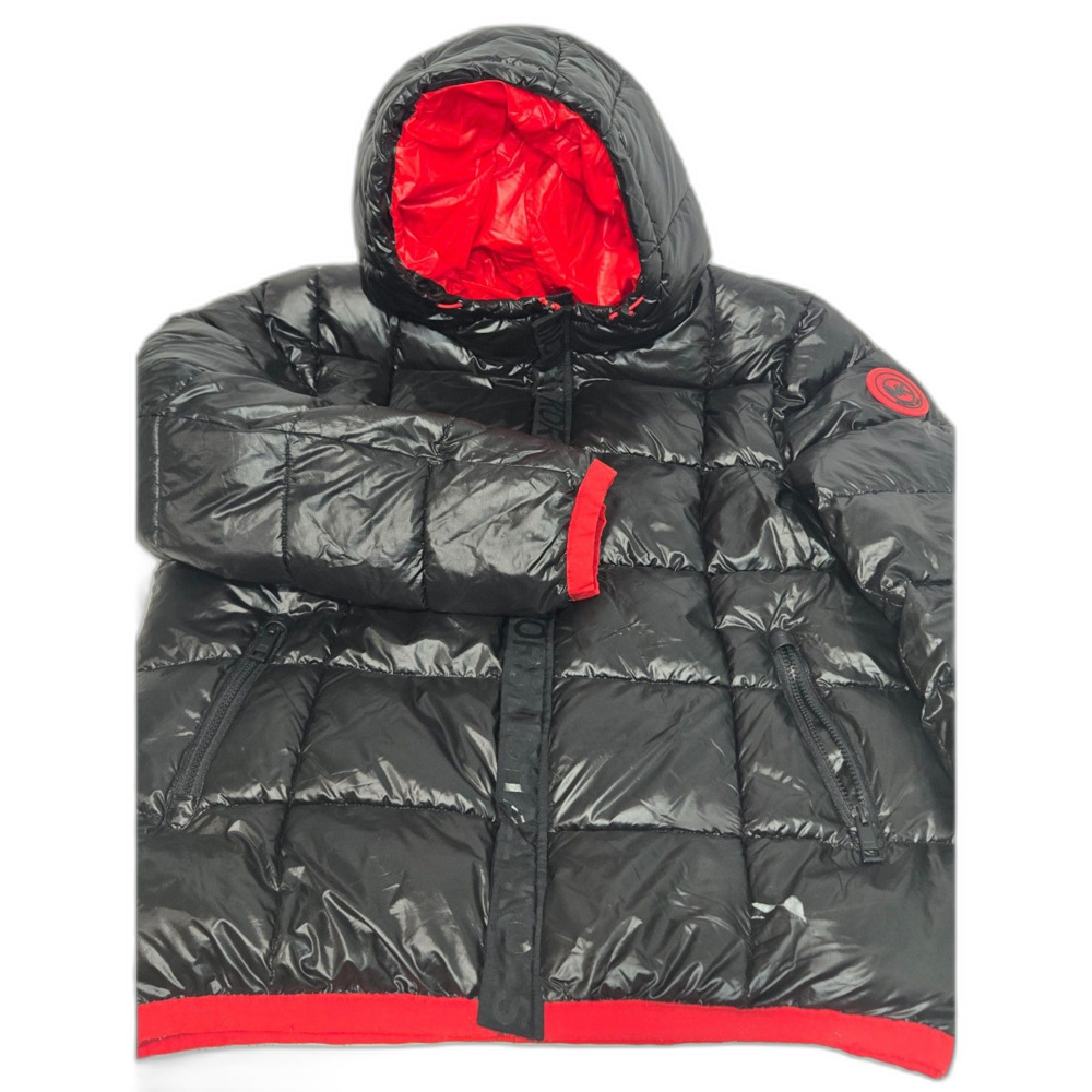 Michael Kors Puffer Jacket | Men's Size Large | Black Red Hooded Full Zip Coat